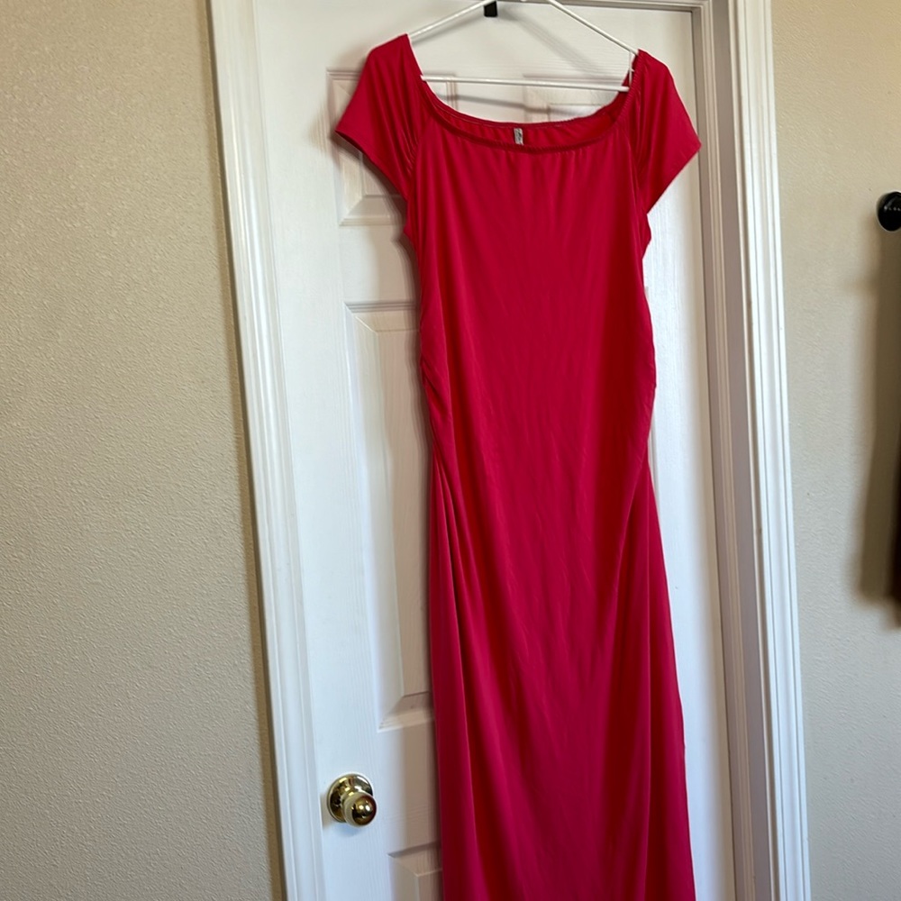 Pink, floor length Maternity Dress